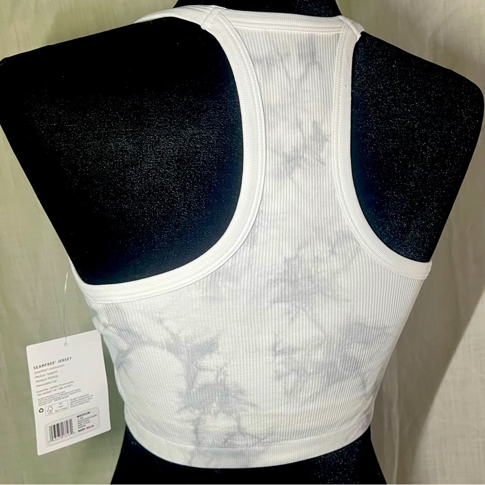 NWT JOCKEY SEAMFREE JERSEY SPORTS BRA CROP, WHITE TIE DYE - Picture 5 of 9